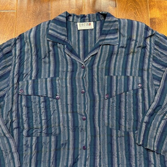 Espino Collection Vintage 80s Flap Pocket Rayon Button Down Blue Shirt Size XL - Picture 2 of 7